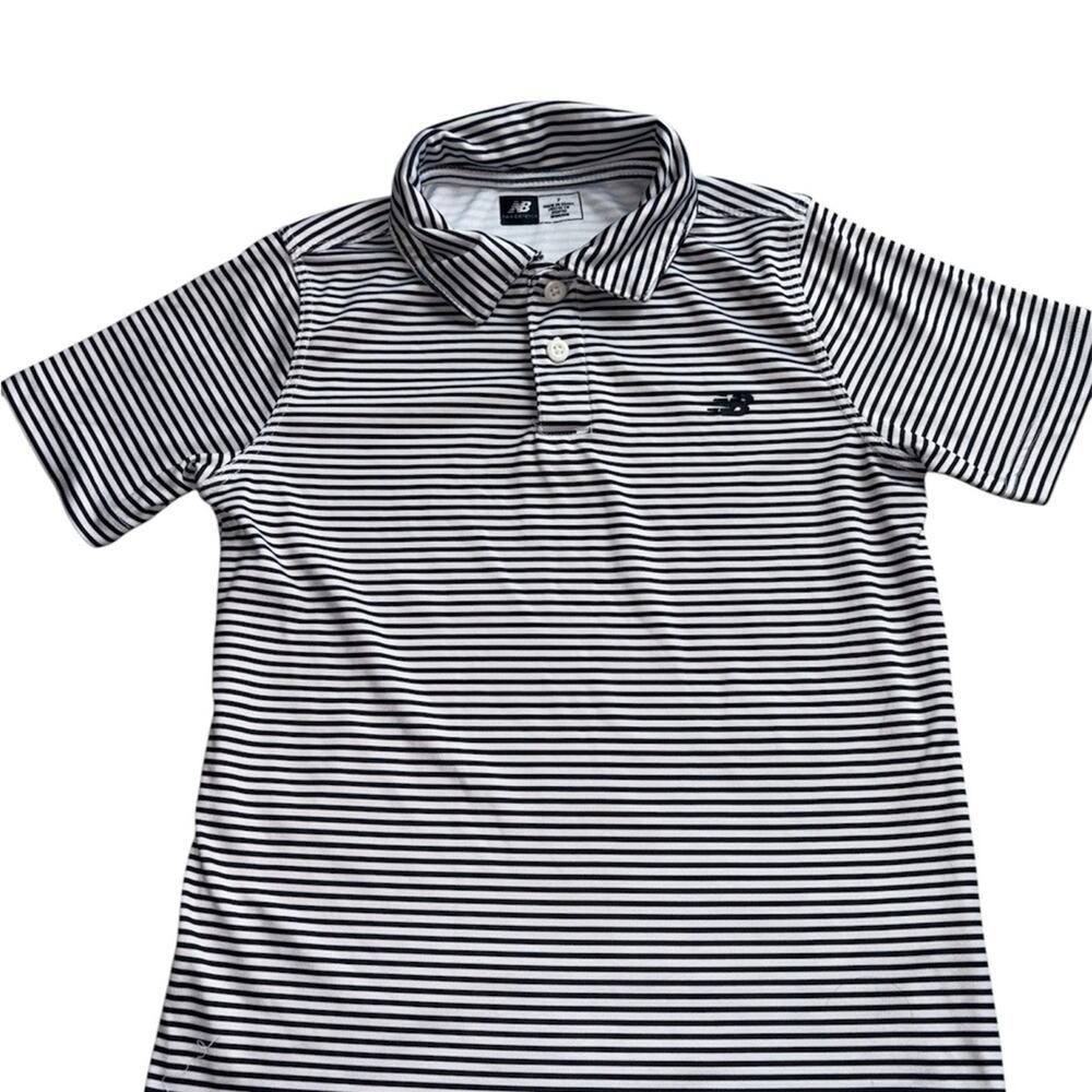 New Balance Black and White Striped Polo kids Shirt size 7